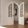 French Style Metallic White Patio Glass Double Arched Swing Door for Bedroom Bathroom