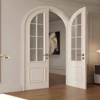 French Style Metallic White Patio Glass Double Arched Swing Door for Bedroom Bathroom